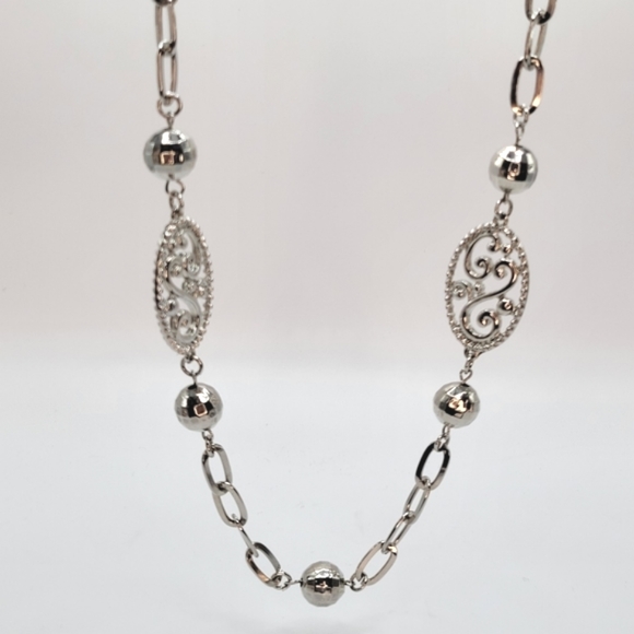 Jules B | Filigree Medallions Disco Balls Silvertone Necklace - Picture 5 of 9